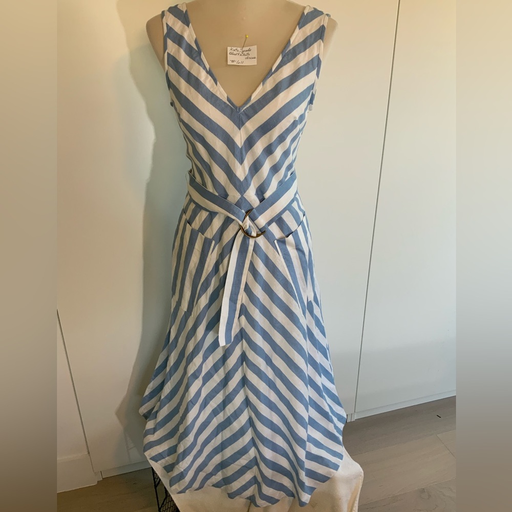 Kate Spade - NWT v-neck, sleeveless maxi dress.  Light blue white chevron stripe